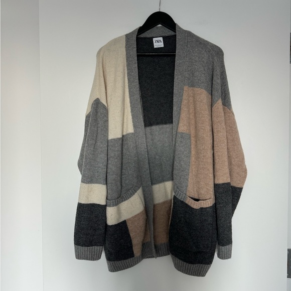 Zara Colorblock Open Front Wool Blend Cardigan - Picture 1 of 4